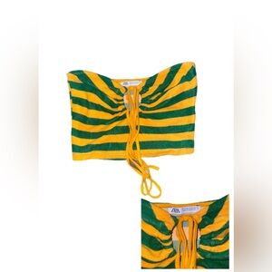 Zara Green And Orange Striped Tube Top Size Small